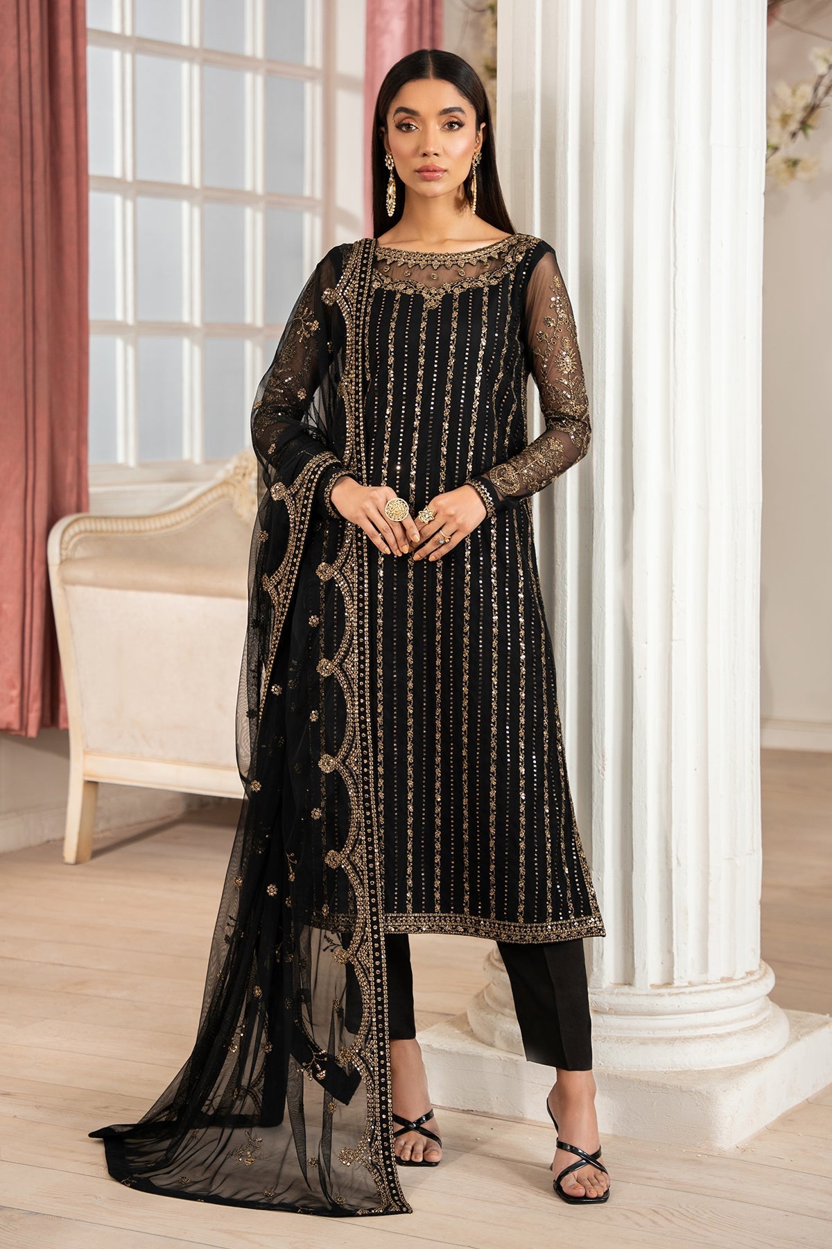 Zarif | Heer Formals | Z-02 YASNA XS Black Net