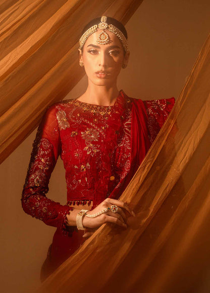 Paras by Pasha | Noor -e- Jahan Saree Collection | Laal-e-Jahan L Crimson Chiffon