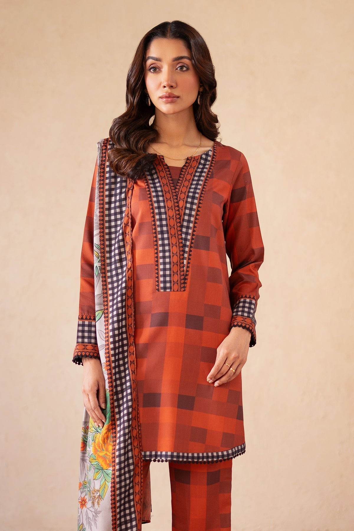 Charizma | Print Melody | CPM-4-S45A M Burnt Orange Raw Silk