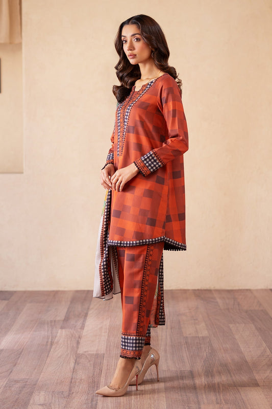 Charizma | Print Melody | CPM-4-S45A S Burnt Orange Raw Silk