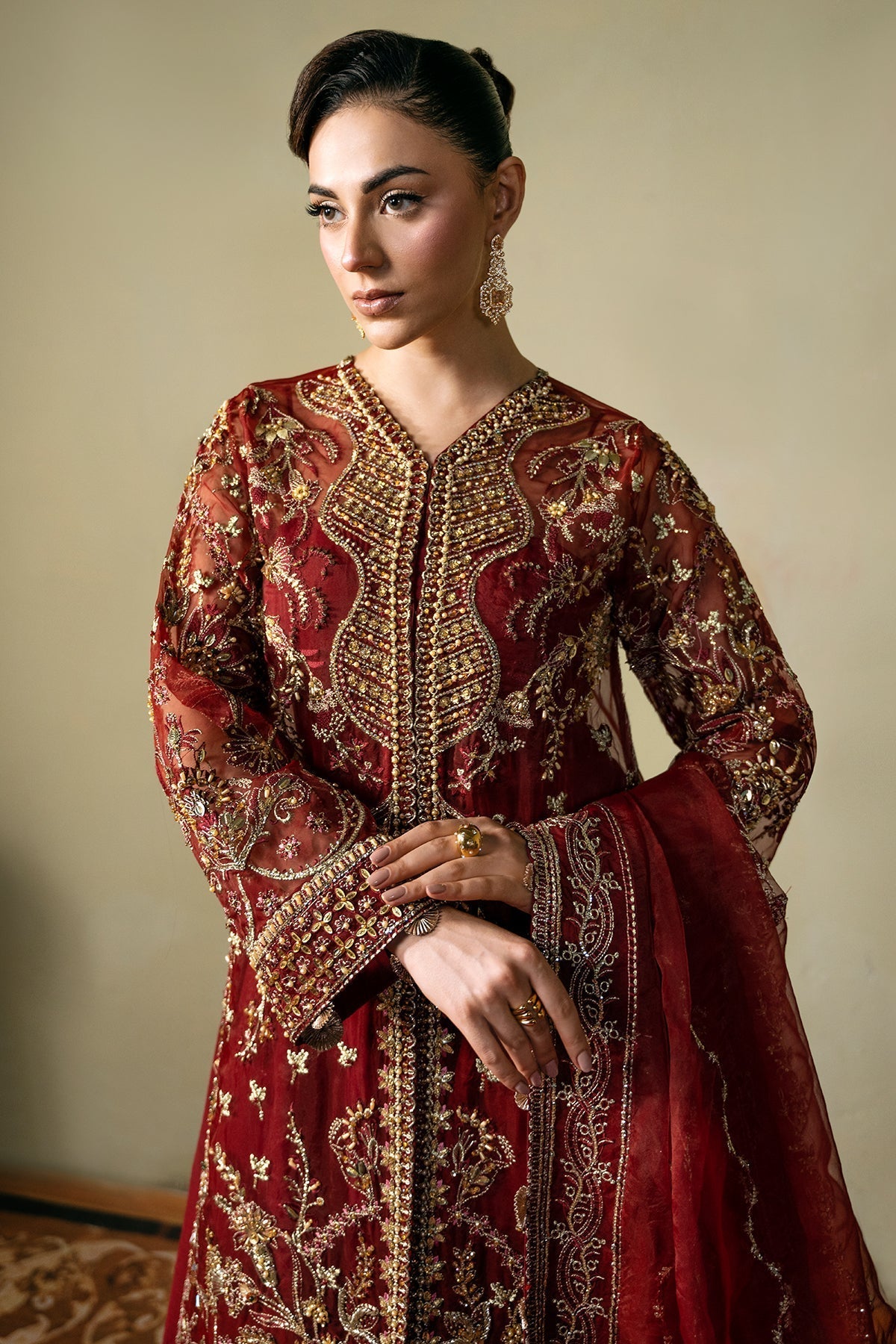 Mina Kashif | Kahani Formals | Serika L Maroon Organza