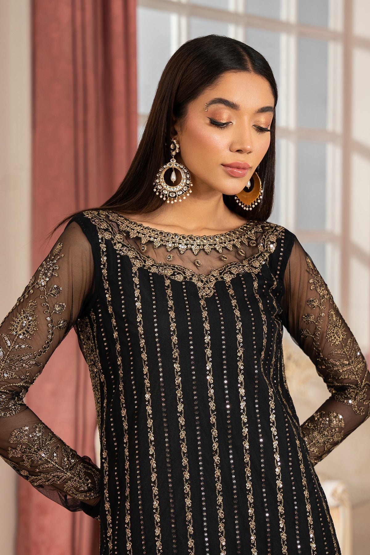 Zarif | Heer Formals | Z-02 YASNA XL Black Net