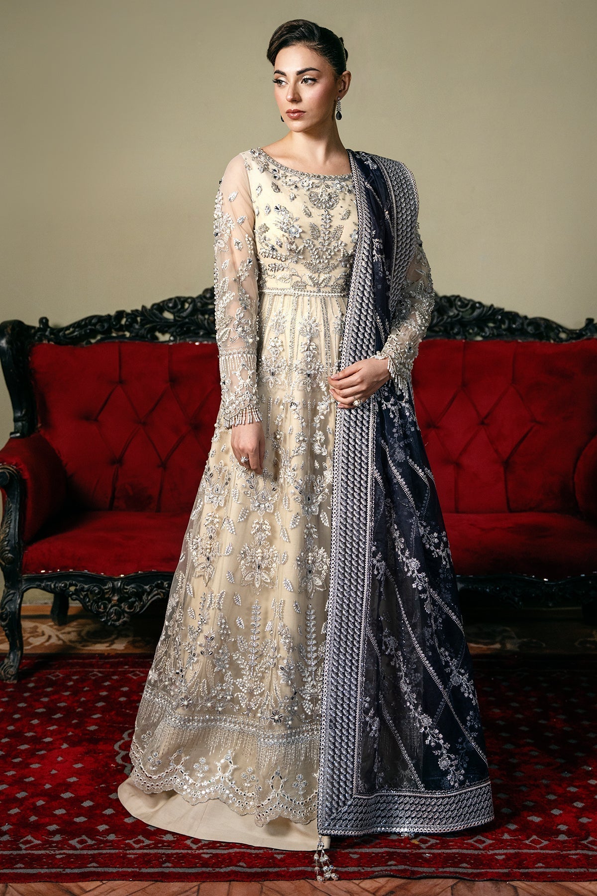 Mina Kashif | Kahani Formals | Araish XS Ivory Net