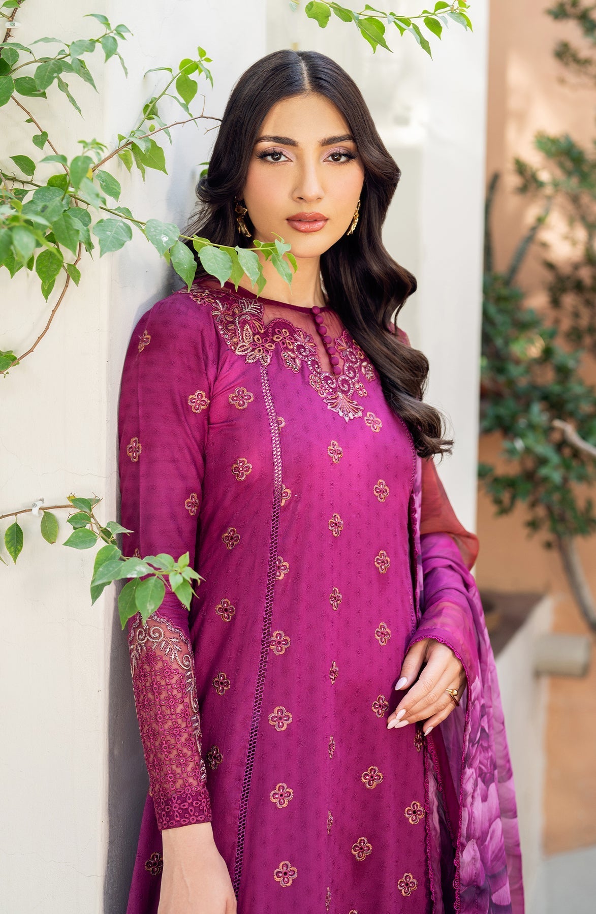 Zarif | Nura Textured Lawn 25 | MEHMAL M Magenta Lawn