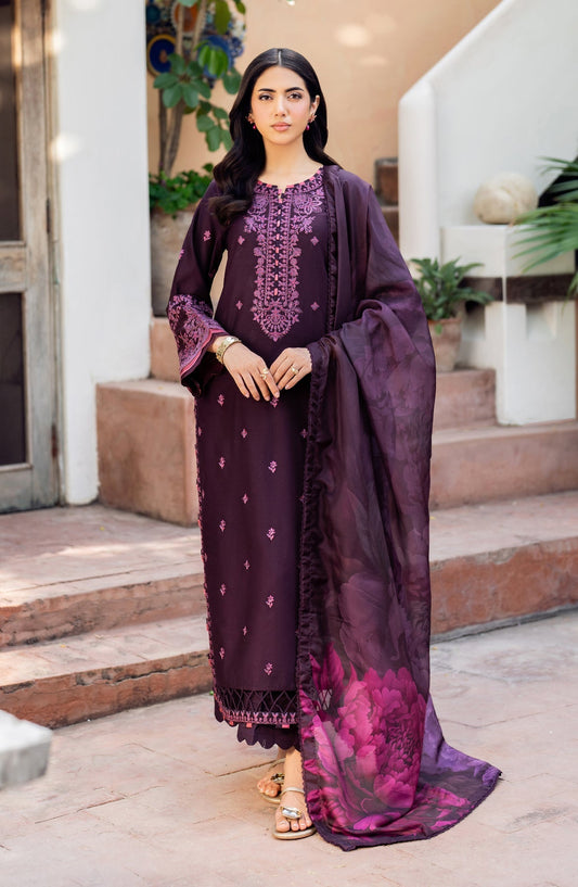Zarif | Nura Textured Lawn 25 | FAHA XS Dark Plum Lawn