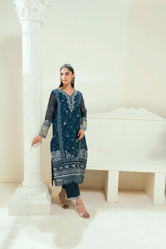 Dhanak | Signature Pret | SS25DA-2695 NAVY BLUE - Pakistani Designer Dress - by Dhanak | Type: Ladies Clothes - 100% Original at Saira Sultan