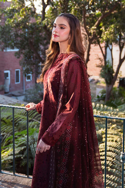 Neeshay | Summer Lines Printkari 25 | GARNET L Dark Maroon Lawn