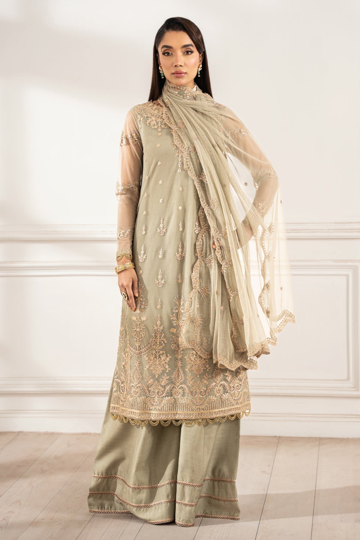 Zarif | Heer Formals | Z-01 LEILA XS Green Net