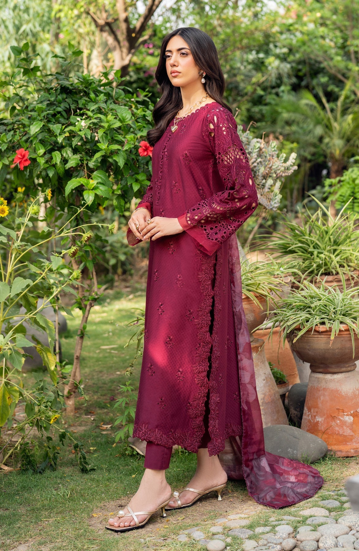Zarif | Nura Textured Lawn 25 | MORICH L Lawn Maroon