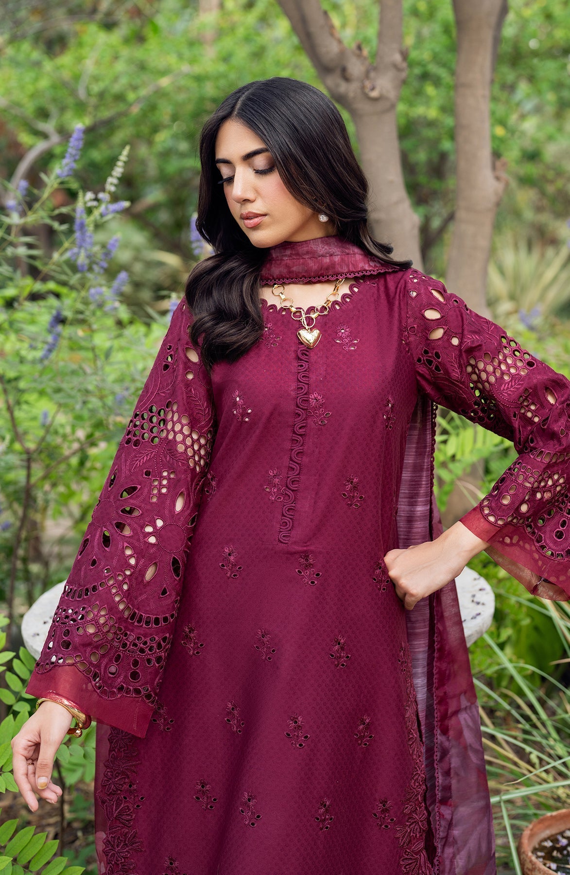 Zarif | Nura Textured Lawn 25 | MORICH M Lawn Maroon