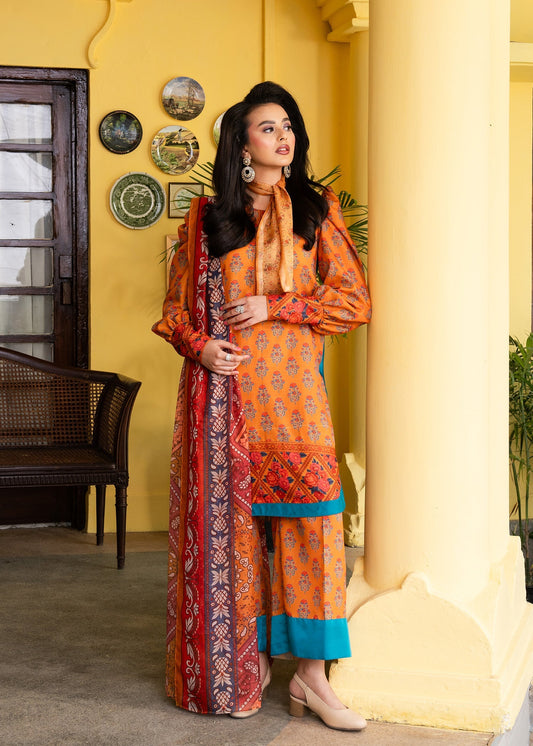 Maria Osama Khan | Retro Lawn 25 | Nehr XS Orange Lawn