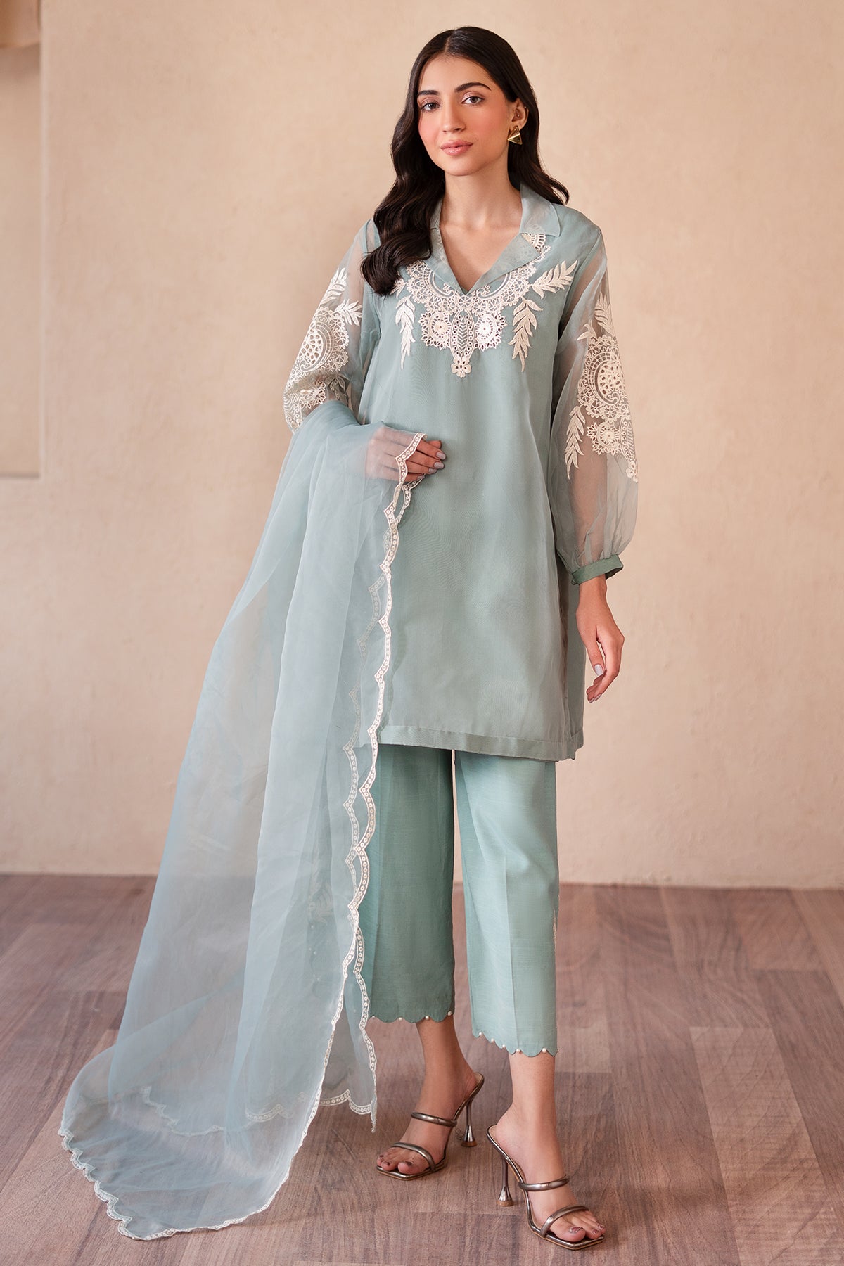 Charizma | Festive Pret | CMA-4-S12 M Ice Blue Organza
