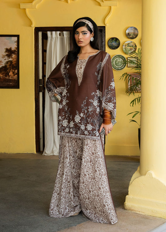 Maria Osama Khan | Retro Lawn 25 | Laleen XS Chocolate Brown Lawn