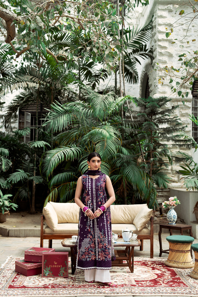 Florent | Eid Edits Luxury Lawn | FEE - 1A XS Plum Lawn