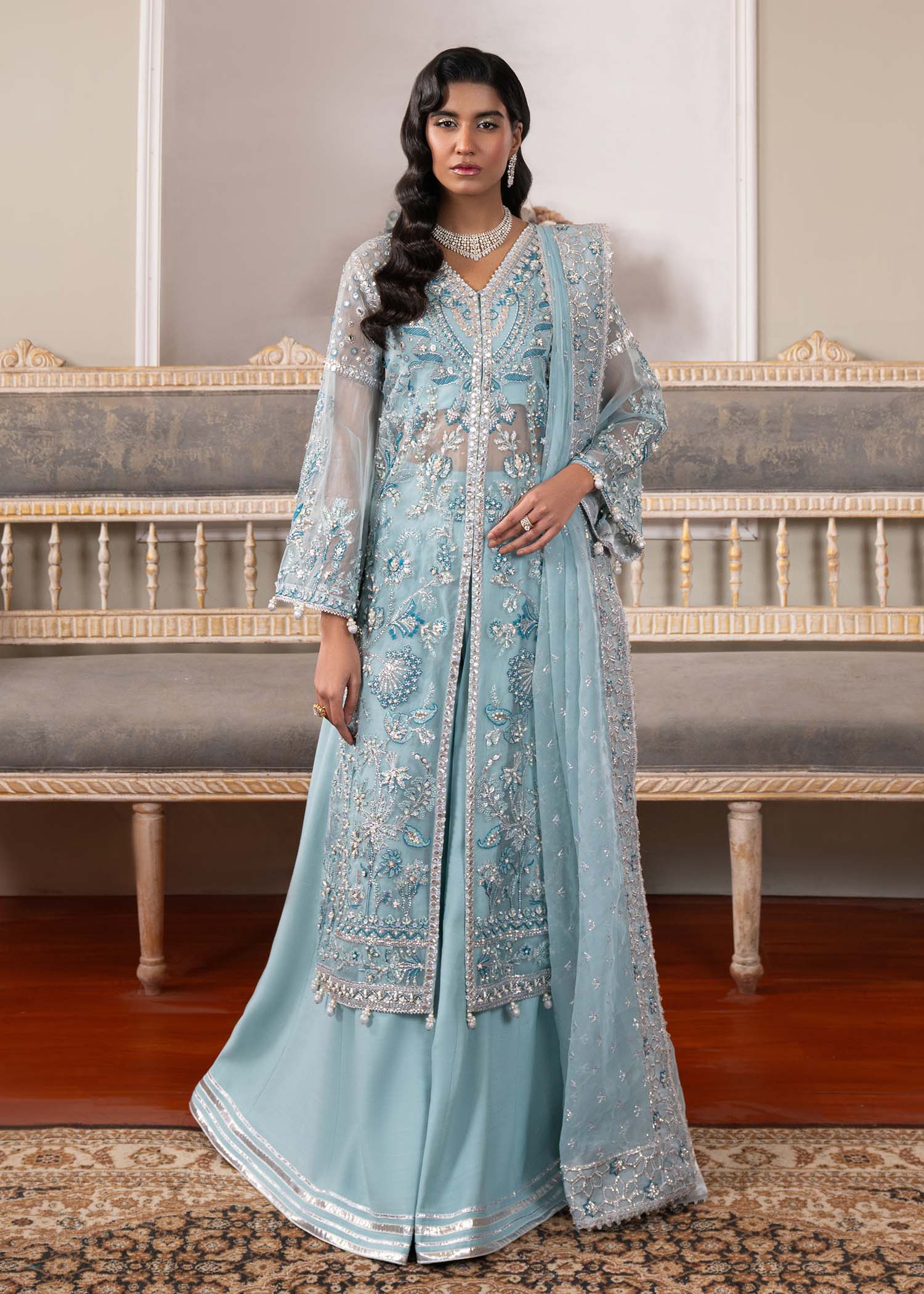 Dastoor | Airah Festive 25 | Starlight XS Ice Blue Organza