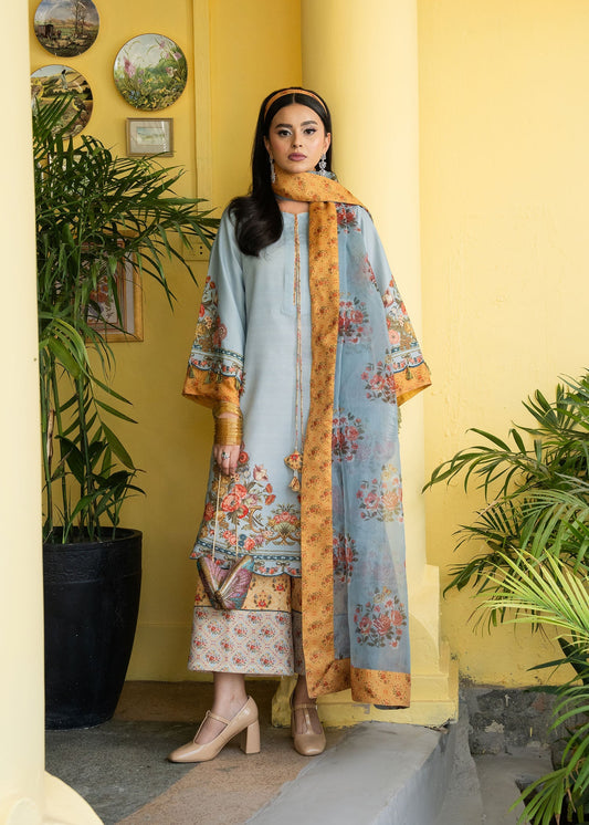 Maria Osama Khan | Retro Lawn 25 | Sama XS Pastel Blue Lawn
