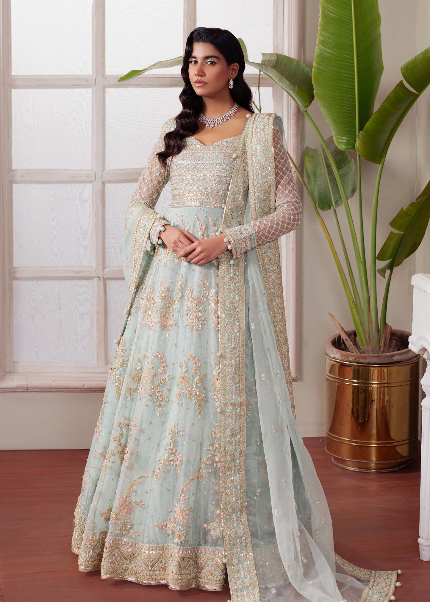 Dastoor | Airah Festive 25 | Majesty XS Light Ferozi Organza