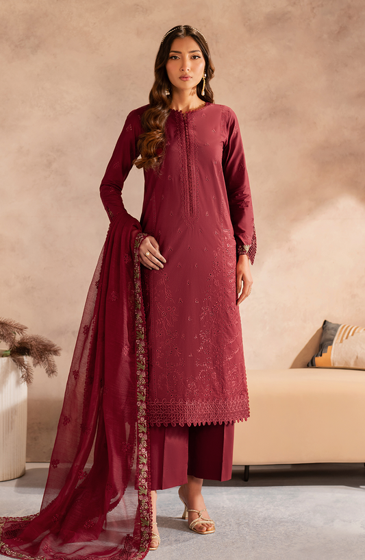Zarif | Summer Lawn 25 | UNST-LWN-02 SAYAH XS Maroon Chikankari Lawn