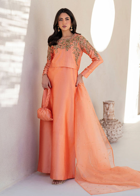 Dastoor | Maahi Luxury Pret 25 | Lera XS Pinkish Orange Tissue Silk