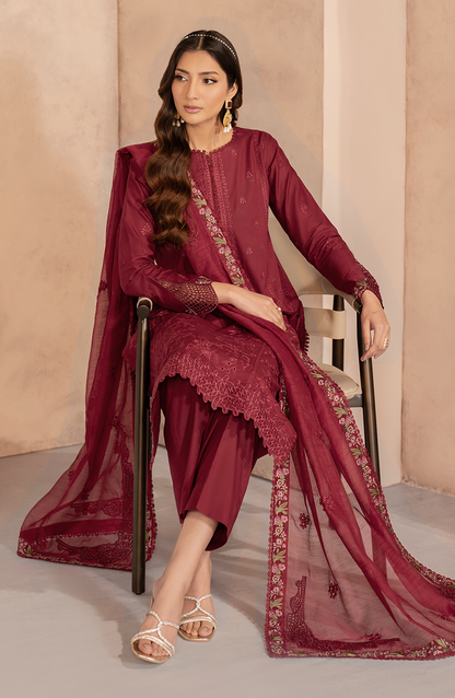 Zarif | Summer Lawn 25 | UNST-LWN-02 SAYAH XL Maroon Chikankari Lawn