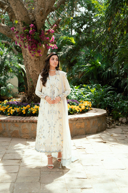 Qalamkar | Luxury Lawn Eid Edit | SB-09 Adeena XS Ivory Lawn