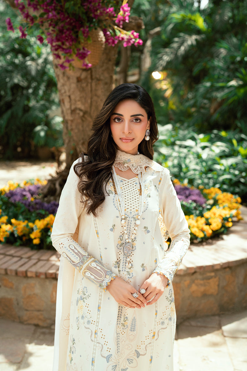 Qalamkar | Luxury Lawn Eid Edit | SB-09 Adeena XL Ivory Lawn