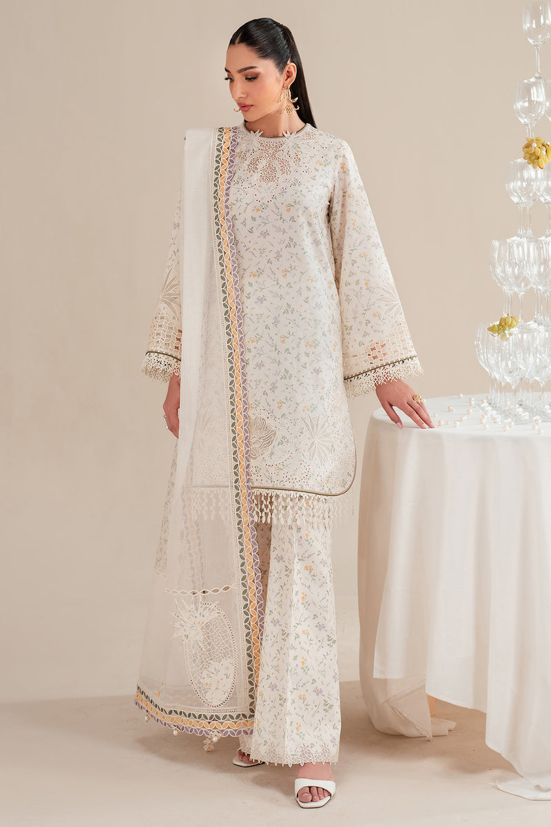 Jazmin | Iris Luxury Lawn 25 | IL'25-D09 Custom Size Off White Lawn