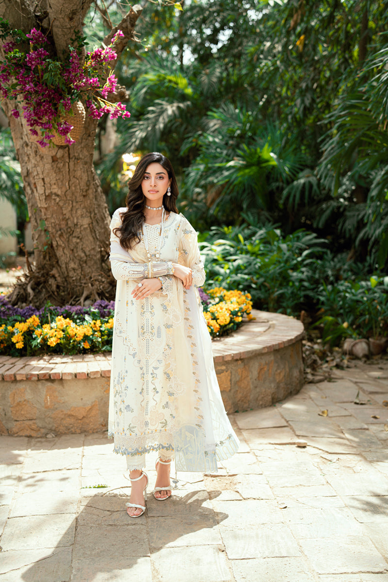 Qalamkar | Luxury Lawn Eid Edit | SB-09 Adeena L Ivory Lawn