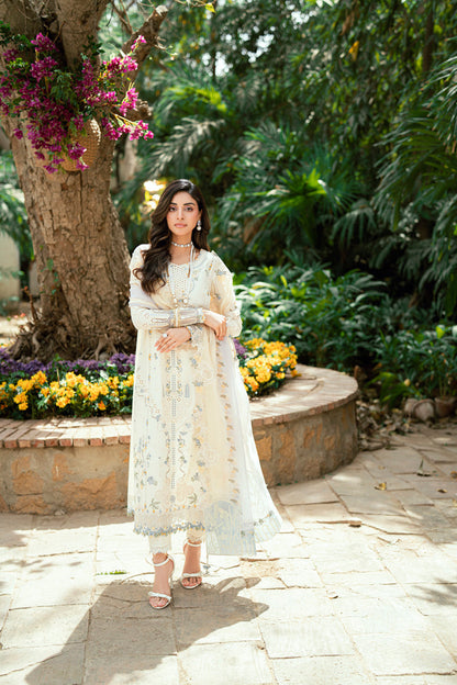 Qalamkar | Luxury Lawn Eid Edit | SB-09 Adeena L Ivory Lawn