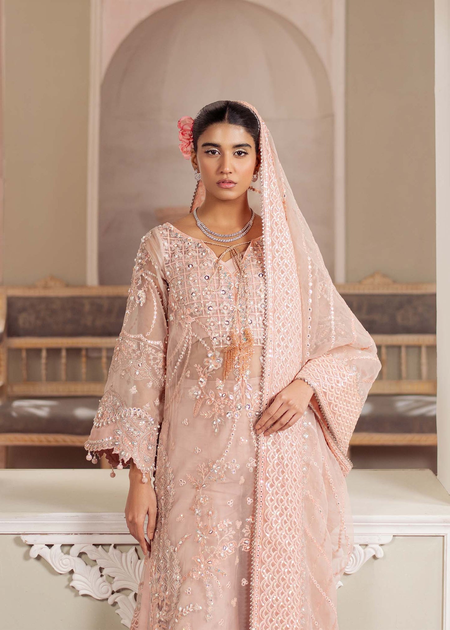 Dastoor | Airah Festive 25 | Chantilly M Peach Pink Organza