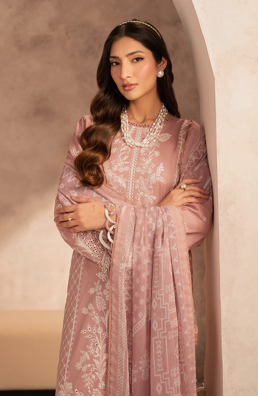Zarif | Summer Lawn 25 | UNST-LWN-07 ANEEMA M Chikankari Lawn Powder Pink