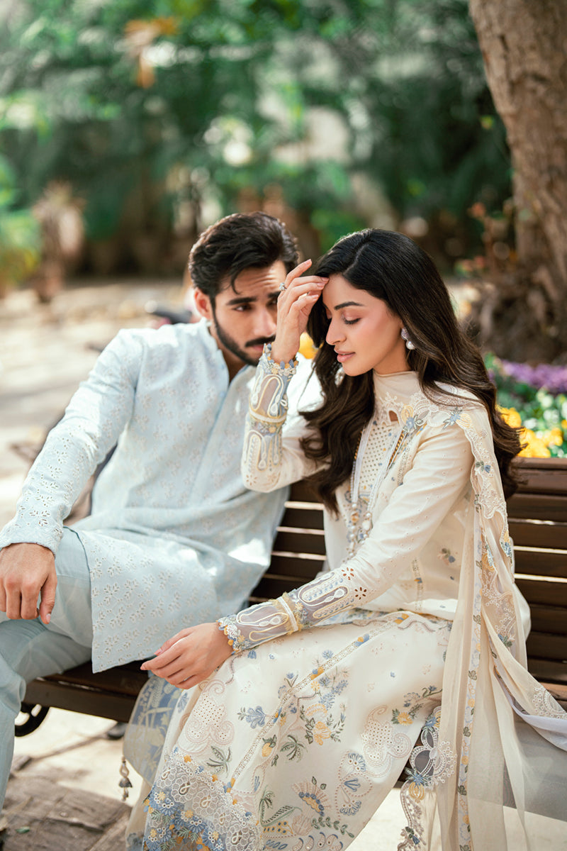 Qalamkar | Luxury Lawn Eid Edit | SB-09 Adeena Custom Size Ivory Lawn