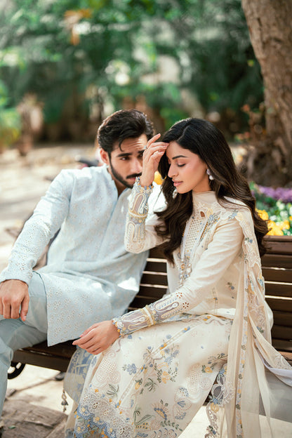 Qalamkar | Luxury Lawn Eid Edit | SB-09 Adeena Custom Size Ivory Lawn