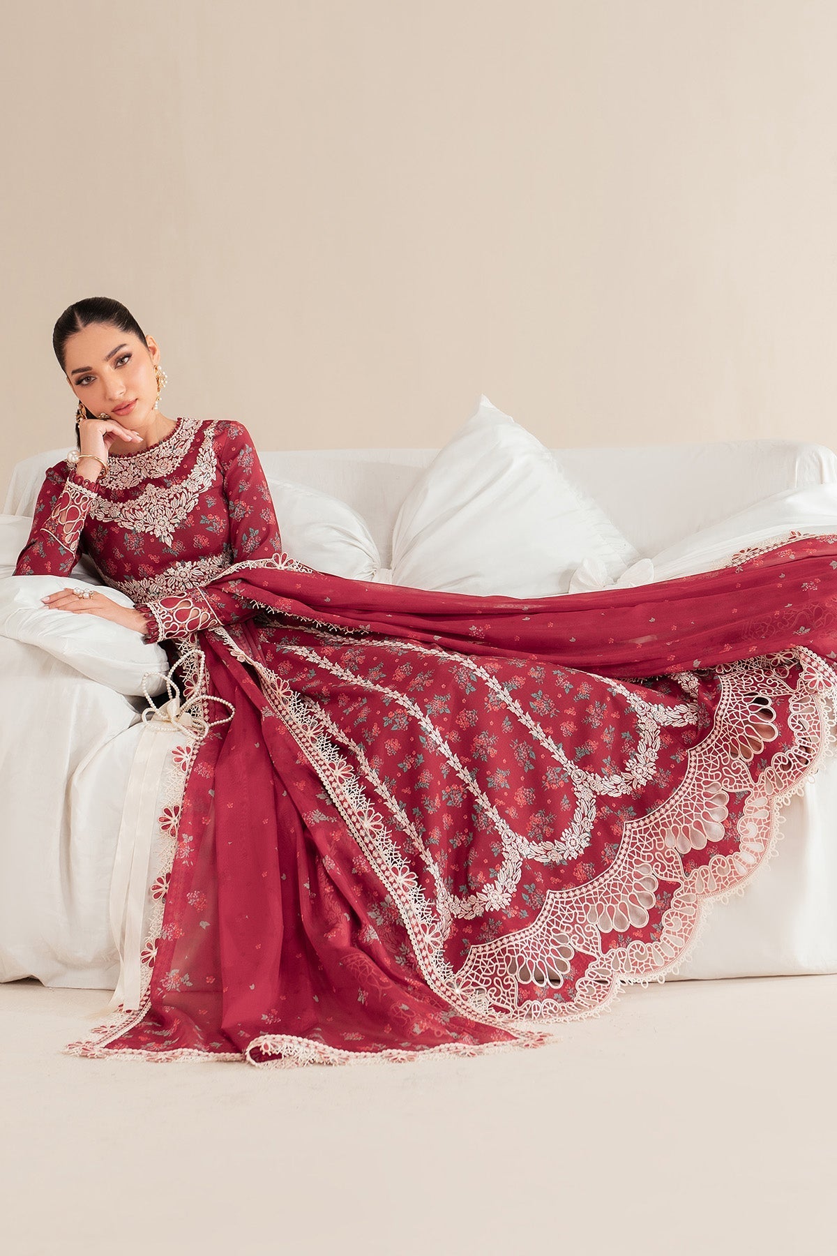 Jazmin | Iris Luxury Lawn 25 | IL'25-D08 Custom Size Dust Red Lawn