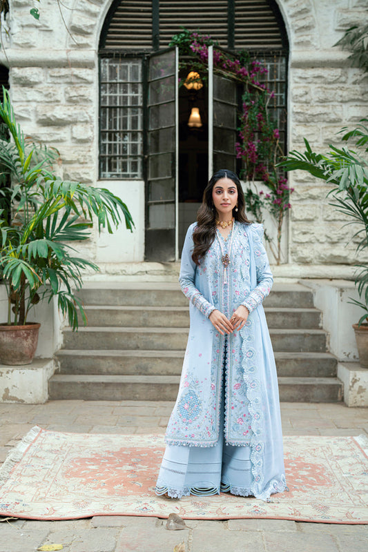 Qalamkar | Luxury Lawn Eid Edit | SB-04 Zarish XS Light Blue Lawn