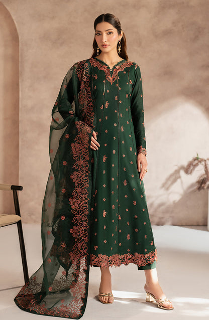Zarif | Summer Lawn 25 | UNST-LWN-04 SIRAAN XL Dark Green Chikankari Lawn