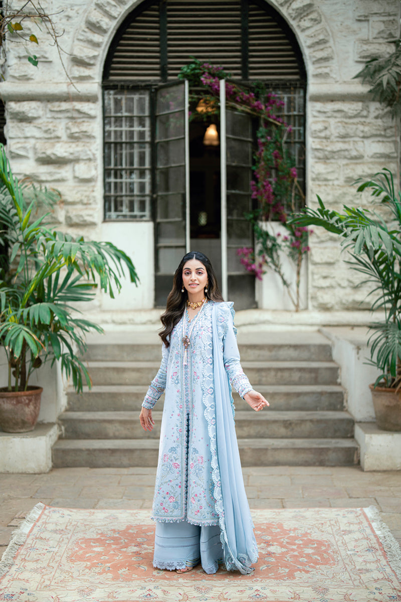 Qalamkar | Luxury Lawn Eid Edit | SB-04 Zarish L Light Blue Lawn