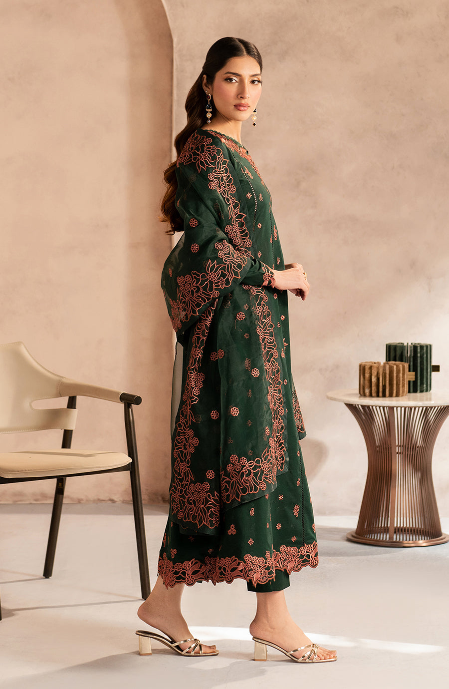 Zarif | Summer Lawn 25 | UNST-LWN-04 SIRAAN S Dark Green Chikankari Lawn