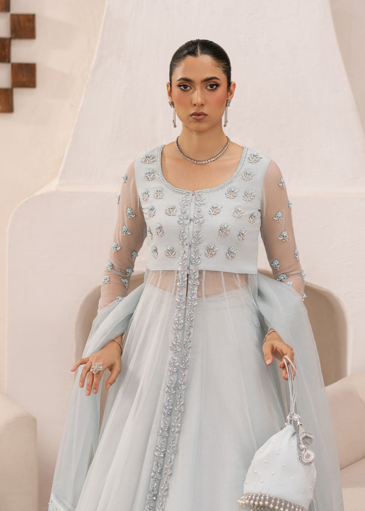 Dastoor | Rania Luxury Pret 25 | Mayal S Ice Blue Organza