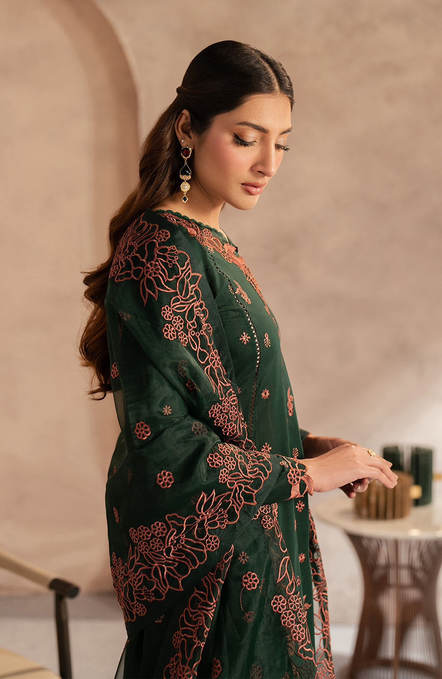 Zarif | Summer Lawn 25 | UNST-LWN-04 SIRAAN M Dark Green Chikankari Lawn