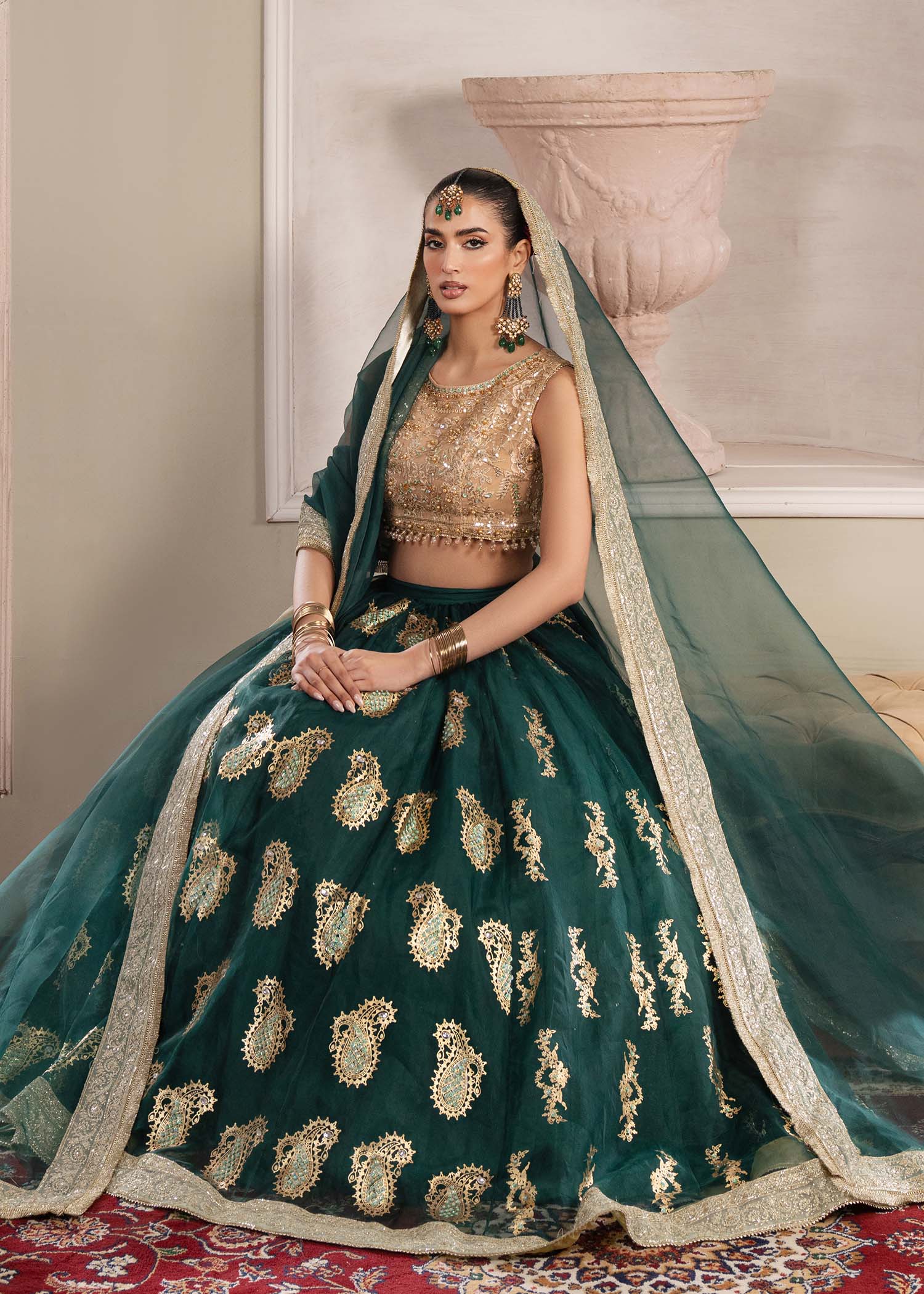 Dastoor | Airah Festive 25 | Aurelia Custom Size Bottle Green Net