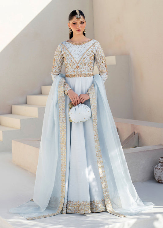 Dastoor | Maahi Luxury Pret 25 | Hoor XS Ice Blue Korean Silk