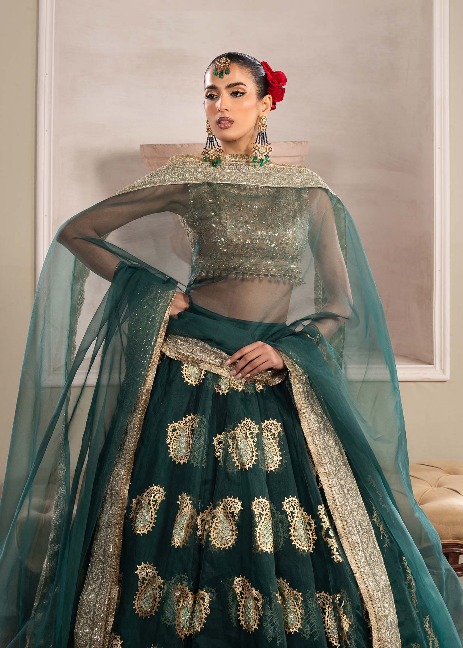 Dastoor | Airah Festive 25 | Aurelia XL Bottle Green Net