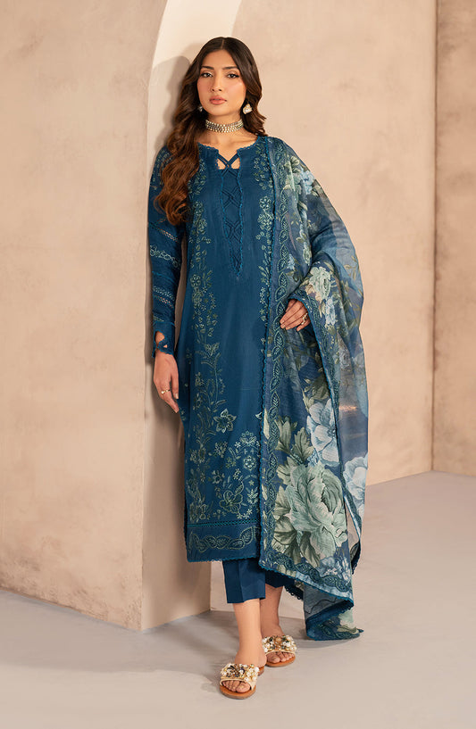 Zarif | Summer Lawn 25 | UNST-LWN-03 MEHMER XS Teal Blue Chikankari Lawn