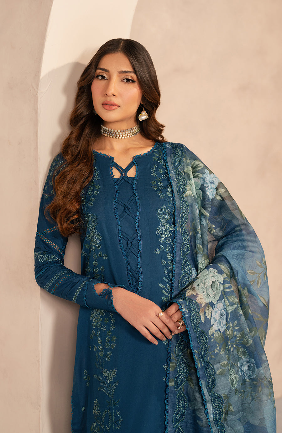Zarif | Summer Lawn 25 | UNST-LWN-03 MEHMER M Teal Blue Chikankari Lawn