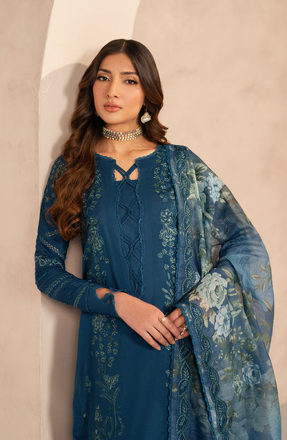 Zarif | Summer Lawn 25 | UNST-LWN-03 MEHMER M Teal Blue Chikankari Lawn