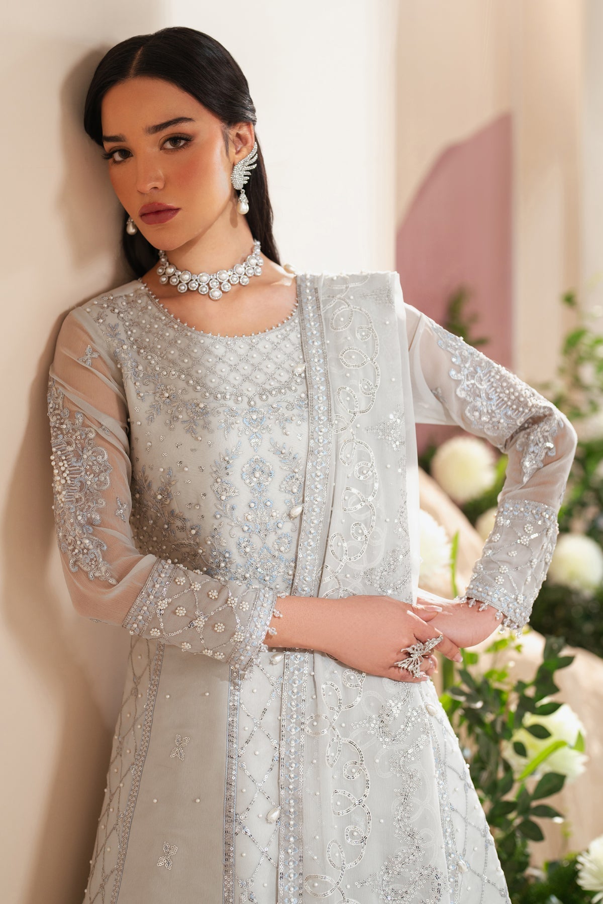 Alizeh | Handcrafted Eid Edit 25 | AF-HM-4032-Musk L Off White Chiffon