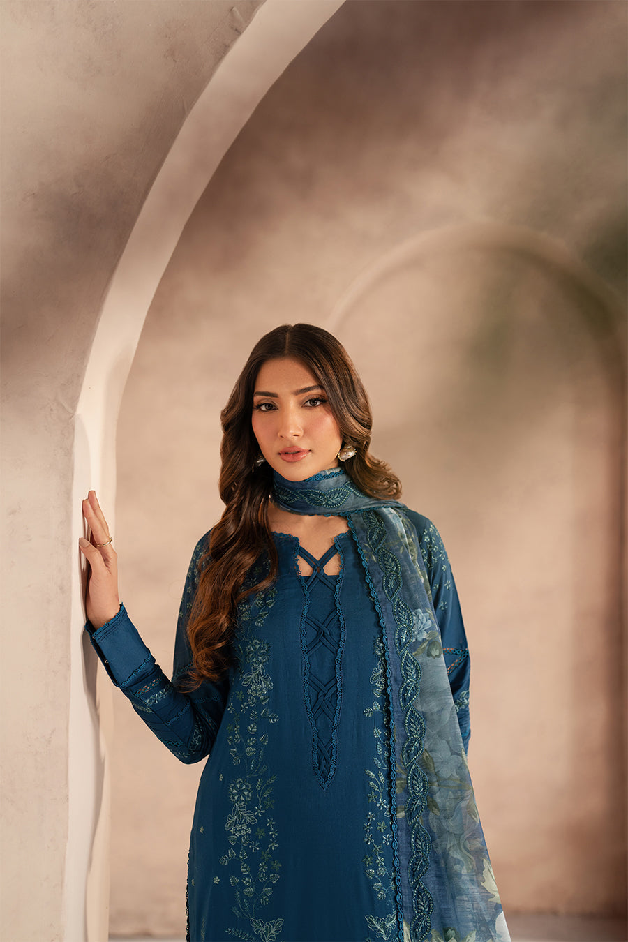 Zarif | Summer Lawn 25 | UNST-LWN-03 MEHMER L Teal Blue Chikankari Lawn