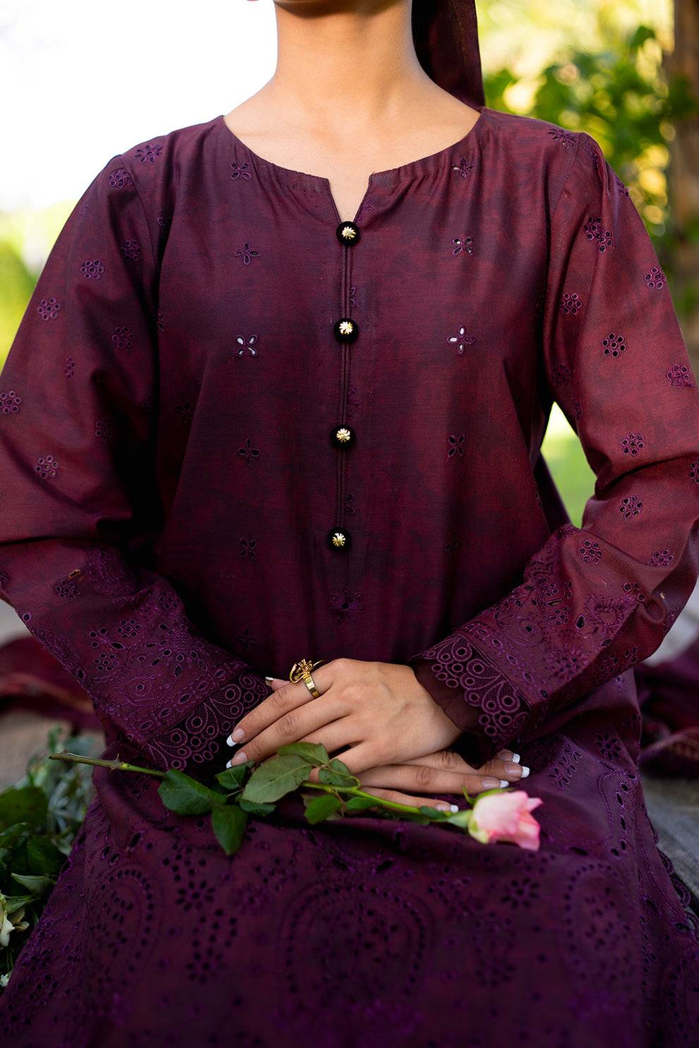 Neeshay | Summer Lines Printkari | CRIMSON - Pakistani Designer Dress - by Neeshay | Type: Luxury - 100% Original at Saira Sultan