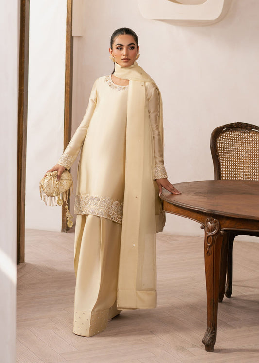Dastoor | Rania Luxury Pret 25 | Eluna XS Pale Yellow Tissue Silk